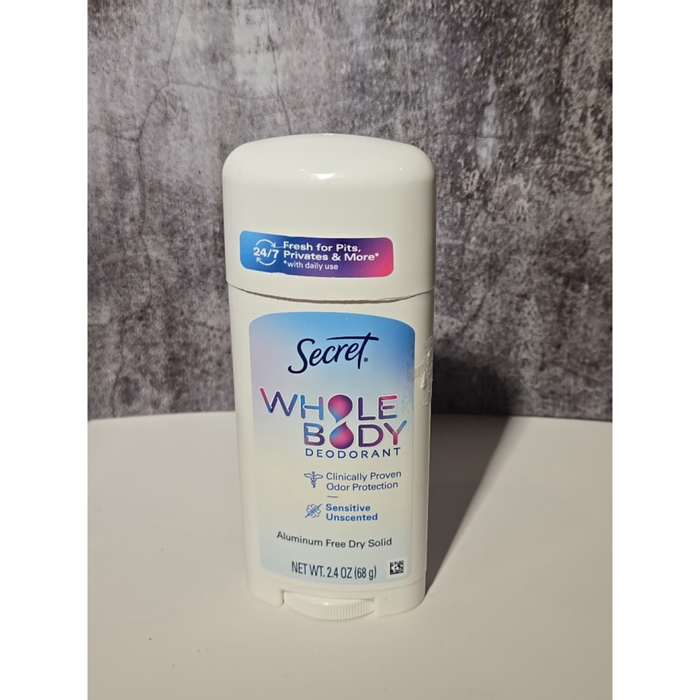 Secret Whole Body Women Deo. Stick Alum. Free Sensitive Unscented New 2.4oz(160)